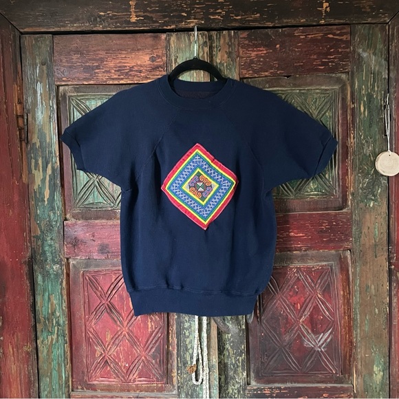 Vintage upcycled patchwork crewneck short sleeve - Picture 3 of 9